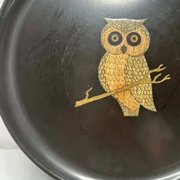Vintage Couroc of Monterey MCM Owl Tray Mid Century Modern 10.5 Inch Diam 1960s - Picture 7 of 10